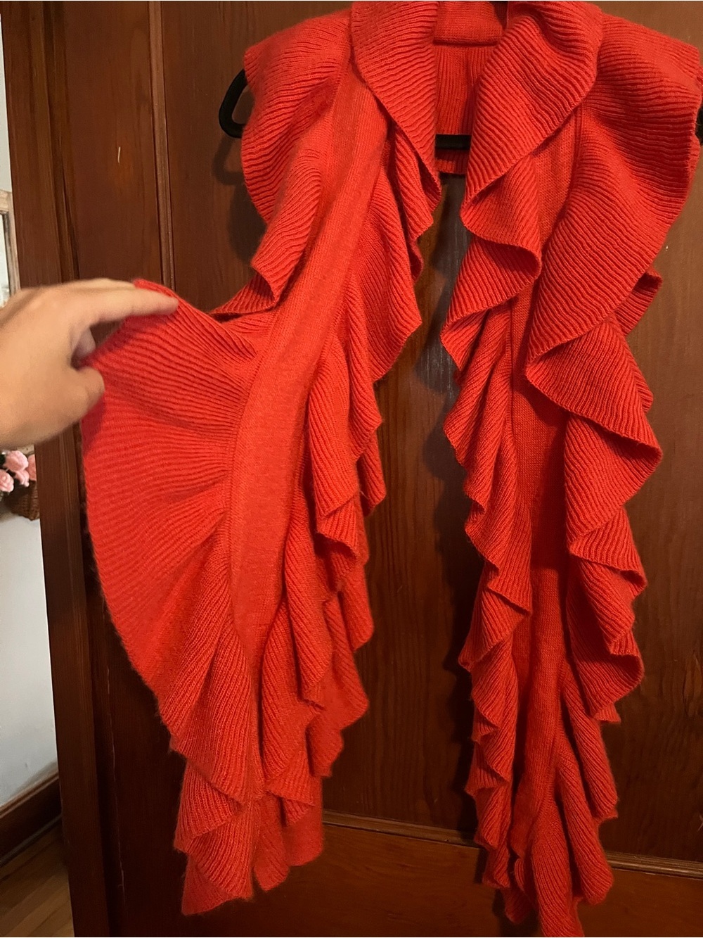 Ruffled Knit Scarf Wrap in Vibrant Red - Picture 2 of 6